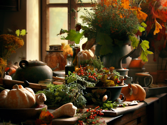 Podzimní kuchyň s bylinkami